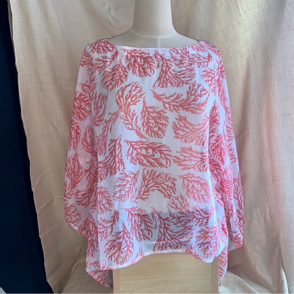 🗣️CHICO'S White with Pink Sheer Blouse size S/M - Picture 1 of 5